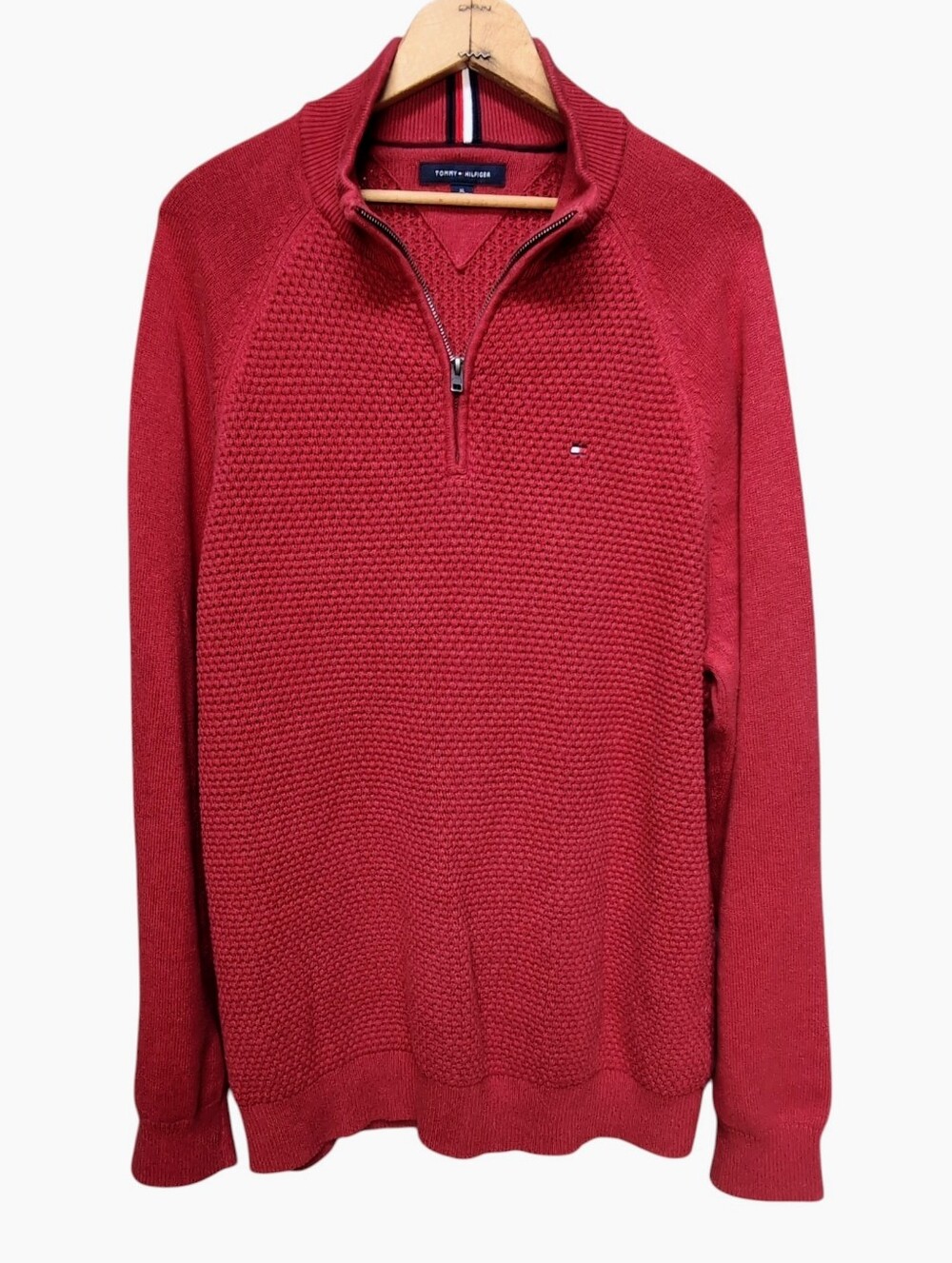 Tommy Hilfiger Quarter Zip Red Cotton Mock Neck Sweater Men's TALL EXTRA LARGE
